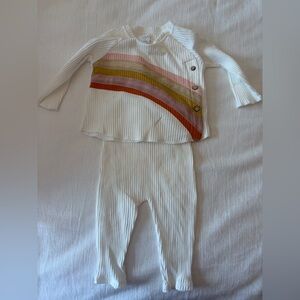 Mud Pie Cream Ribbed Kids Matching Set with Pink, Gold, and Rust Stripes